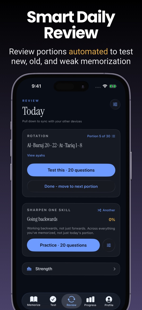 Quran Memorizer Daily Review session